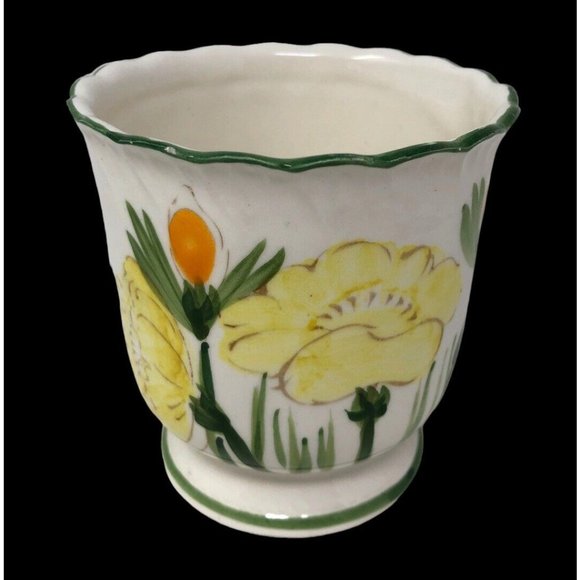 Floral Poppies Ceramic Cup Vase Vanity Bathroom Decor Hand Painted - Picture 2 of 8